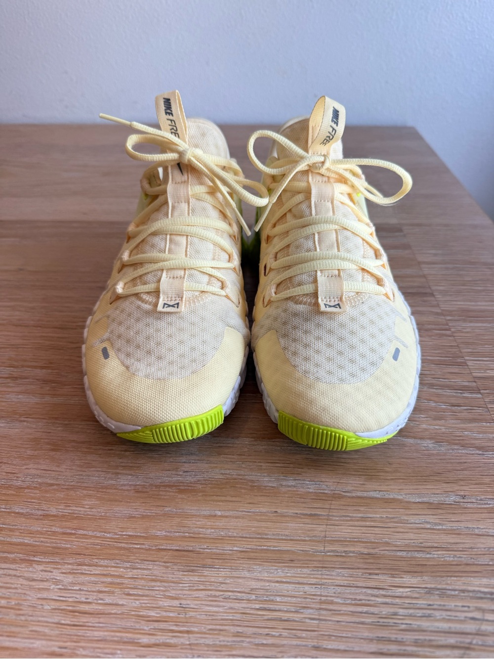 Nike Women Light Yellow Sneakers with Neon Green Soles